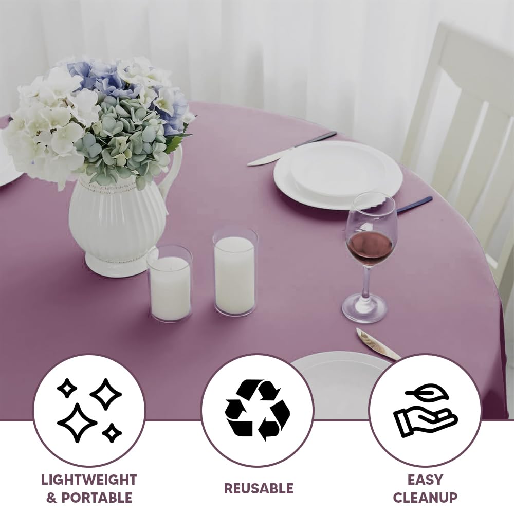 Venuscello Round Plastic Tablecloths Covers Reusable 84" (213cm) for Elegant & Durable Birthday & Events Table Decorations Home Use