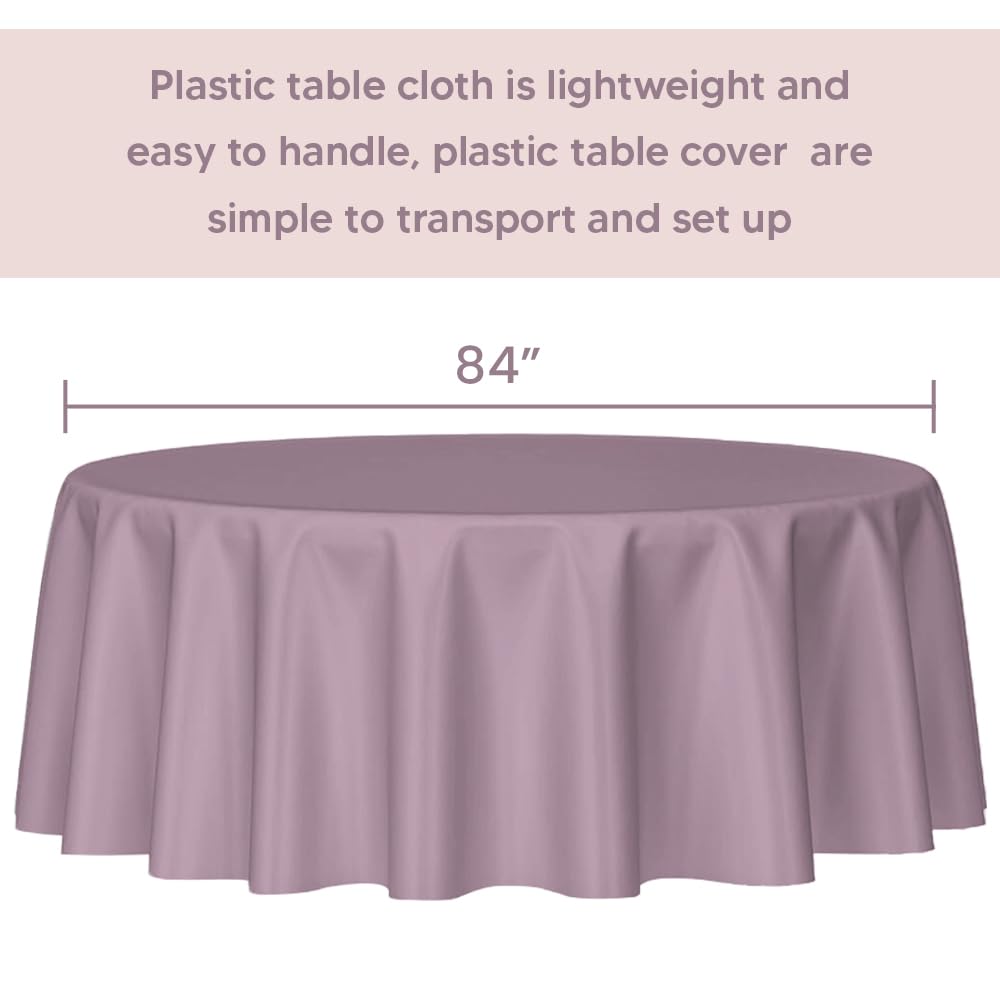 Venuscello Round Plastic Tablecloths Covers Reusable 84" (213cm) for Elegant & Durable Birthday & Events Table Decorations Home Use