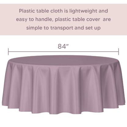 Venuscello Round Plastic Tablecloths Covers Reusable 84" (213cm) for Elegant & Durable Birthday & Events Table Decorations Home Use