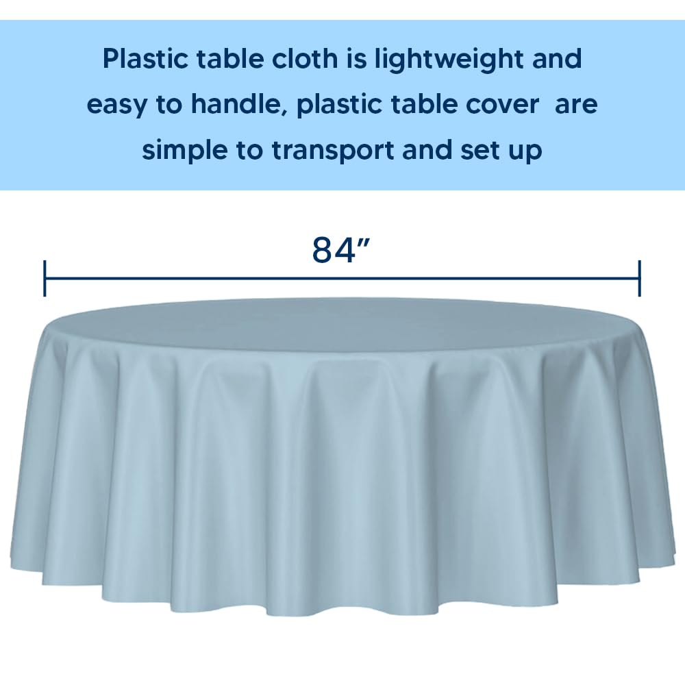 Venuscello Round Plastic Tablecloths Covers Reusable 84" (213cm) for Elegant & Durable Birthday & Events Table Decorations Home Use