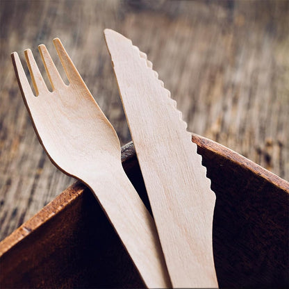 Venuscello Tithe Wooden Cutlery Set Biodegradable Reusable Mixed Individually Wrapped Each Set Contains Wooden Fork, Spoon, Knife, 2-Ply Napkin, Salt & Pepper