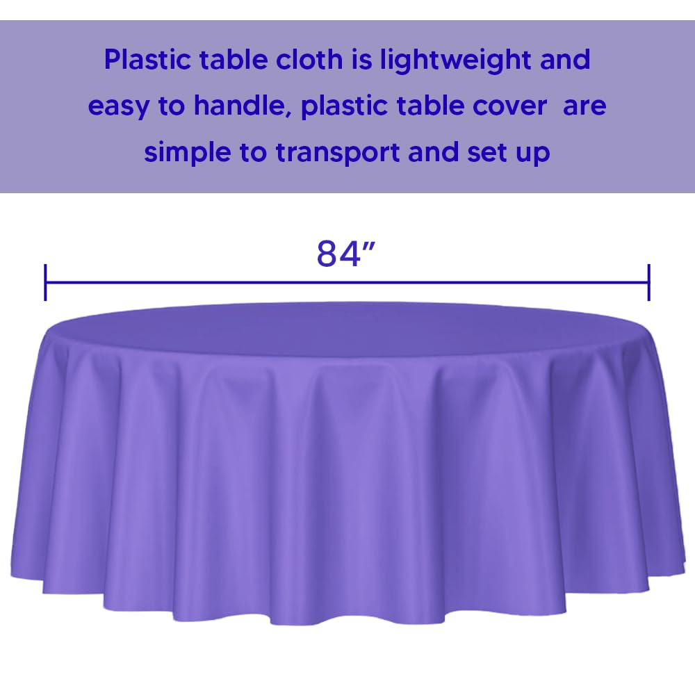 Venuscello Round Plastic Tablecloths Covers Reusable 84" (213cm) for Elegant & Durable Birthday & Events Table Decorations Home Use