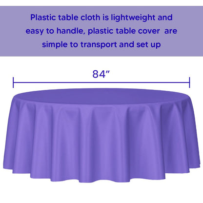 Venuscello Round Plastic Tablecloths Covers Reusable 84" (213cm) for Elegant & Durable Birthday & Events Table Decorations Home Use