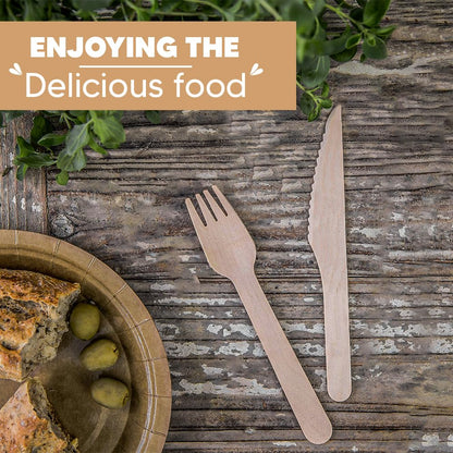 Venuscello Tithe Wooden Cutlery Set Biodegradable Reusable Mixed Individually Wrapped Each Set Contains Wooden Fork, Spoon, Knife, 2-Ply Napkin, Salt & Pepper
