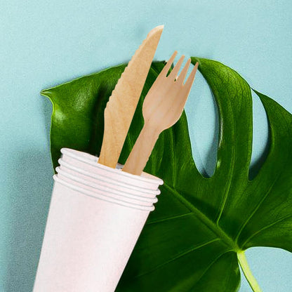 Venuscello Tithe Wooden Cutlery Set Biodegradable Reusable Mixed Individually Wrapped Each Set Contains Wooden Fork, Spoon, Knife, 2-Ply Napkin, Salt & Pepper