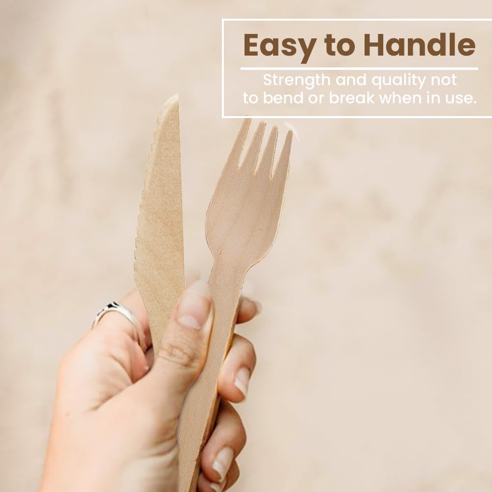 Venuscello Tithe Wooden Cutlery Set Biodegradable Reusable Mixed Individually Wrapped Each Set Contains Wooden Fork, Spoon, Knife, 2-Ply Napkin, Salt & Pepper