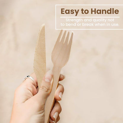 Venuscello Tithe Wooden Cutlery Set Biodegradable Reusable Mixed Individually Wrapped Each Set Contains Wooden Fork, Spoon, Knife, 2-Ply Napkin, Salt & Pepper