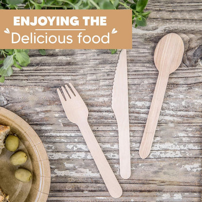 Venuscello Tithe Wooden Cutlery Set Biodegradable Reusable Mixed Individually Wrapped Each Set Contains Wooden Fork, Spoon, Knife, 2-Ply Napkin, Salt & Pepper