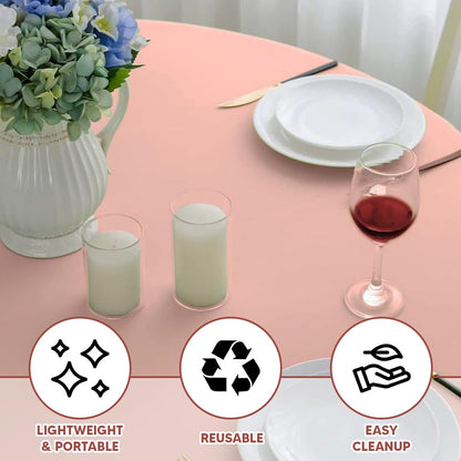Venuscello Round Plastic Tablecloths Covers Reusable 84" (213cm) for Elegant & Durable Birthday & Events Table Decorations Home Use