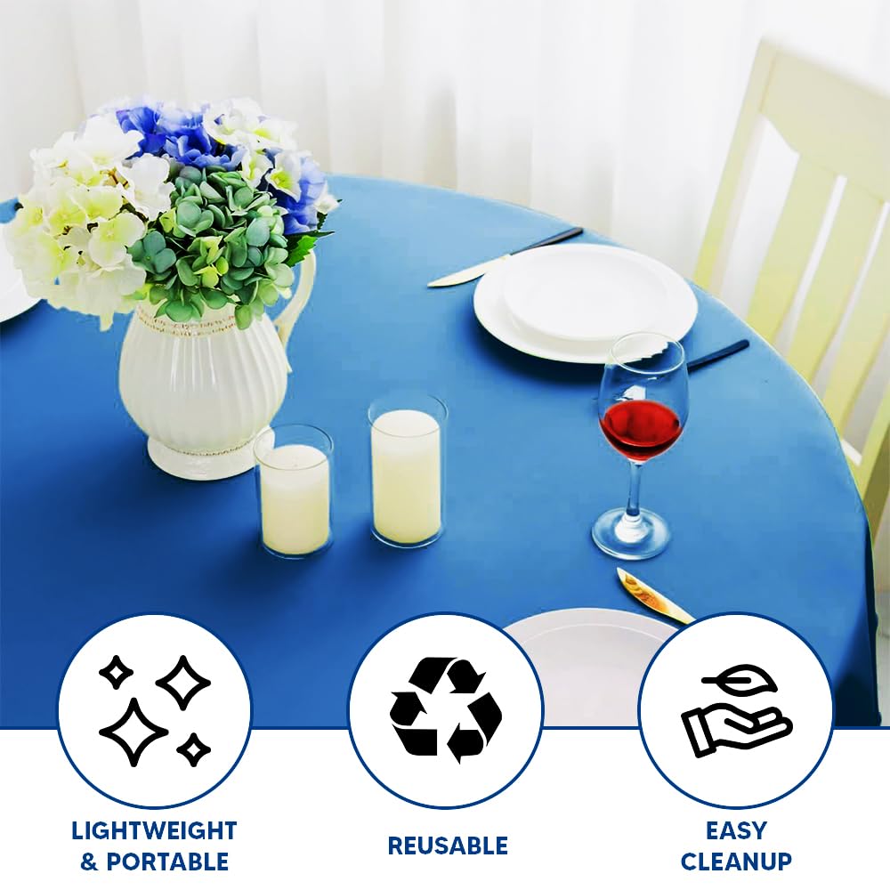 Venuscello Round Plastic Tablecloths Covers Reusable 84" (213cm) for Elegant & Durable Birthday & Events Table Decorations Home Use