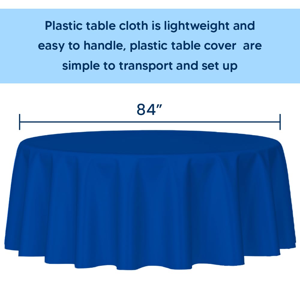 Venuscello Round Plastic Tablecloths Covers Reusable 84" (213cm) for Elegant & Durable Birthday & Events Table Decorations Home Use