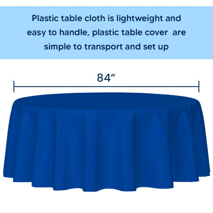 Venuscello Round Plastic Tablecloths Covers Reusable 84" (213cm) for Elegant & Durable Birthday & Events Table Decorations Home Use