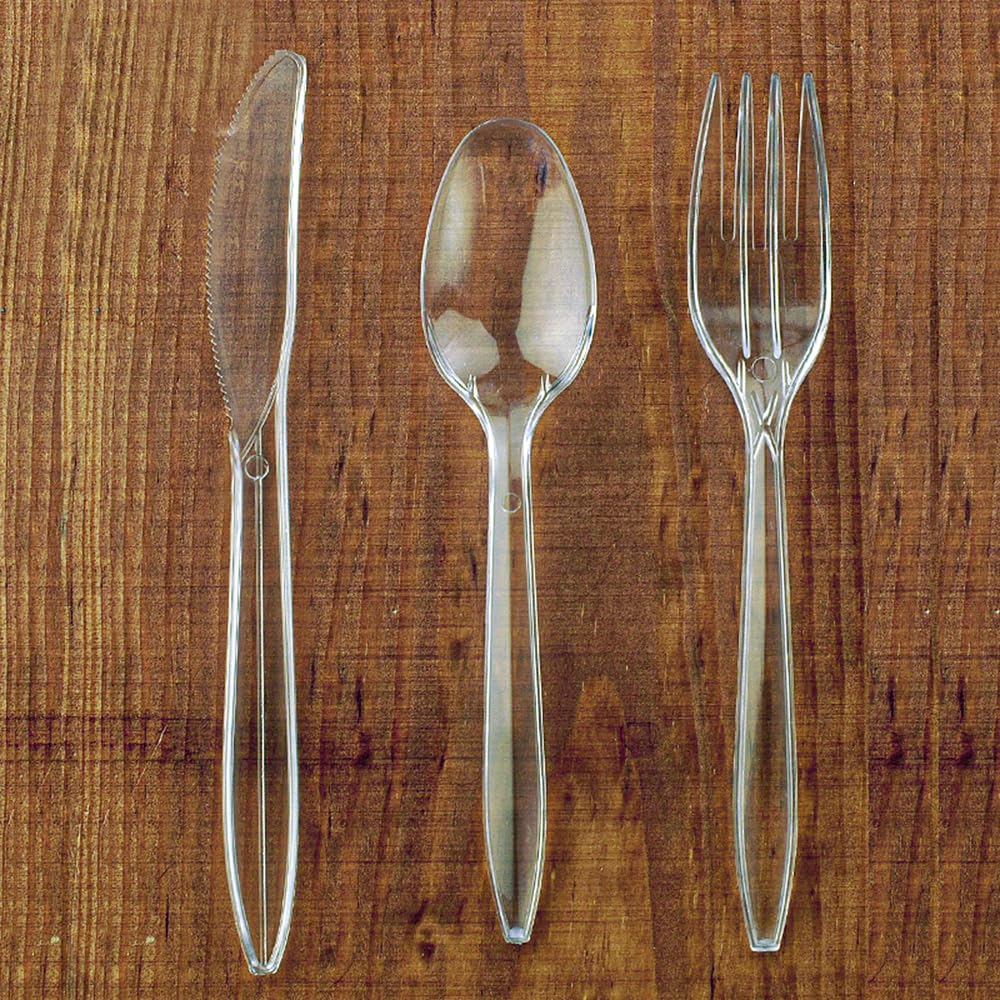 Venuscello Tithe Clear Heavy Duty Plastic Cutlery Set Washable Reusable Ideal for Party | Kid's Parties | Buffets | Picnics | BBQ's | Weddings | Camping