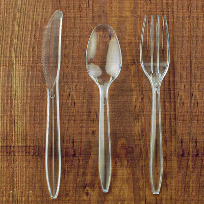 Venuscello Tithe Clear Heavy Duty Plastic Cutlery Set Washable Reusable Ideal for Party | Kid's Parties | Buffets | Picnics | BBQ's | Weddings | Camping
