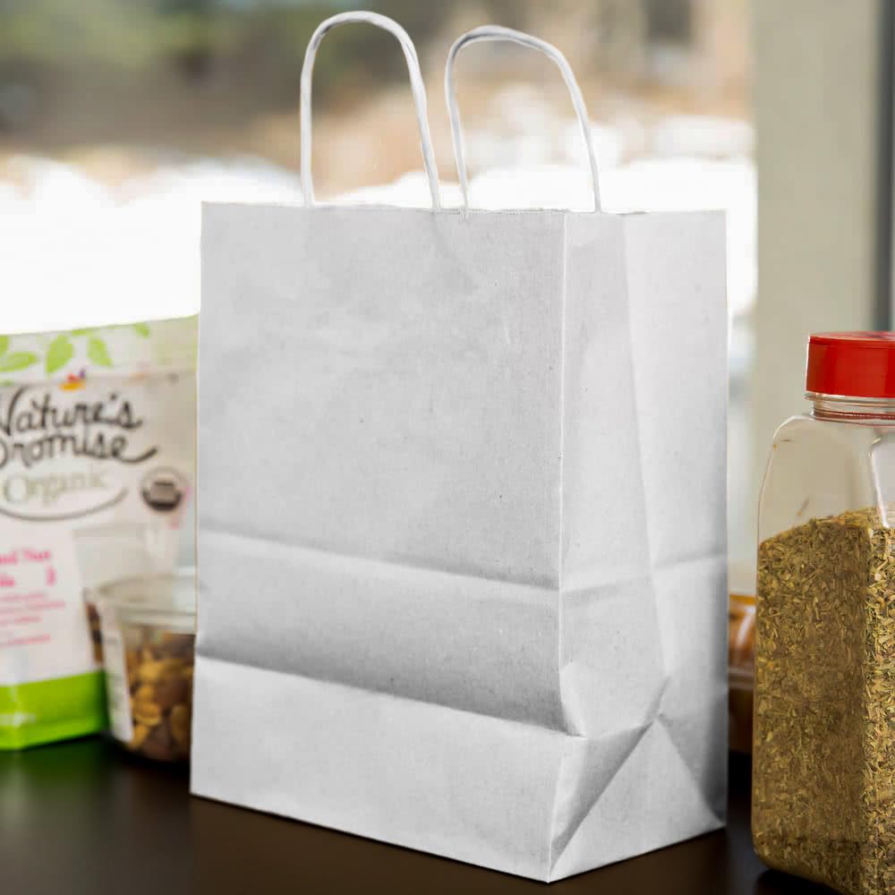 Venuscello Twisted Handle Paper Bags 19.30cm x 21.84cm x 8.12cm White Kraft Carrier Party Bag for Shopping Cloths & Jewellery - 7.6 x 8.6 + 3.2 Inch (XS)