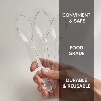 Venuscello Tithe Clear Heavy Duty Plastic Cutlery Set Washable Reusable Ideal for Party | Kid's Parties | Buffets | Picnics | BBQ's | Weddings | Camping