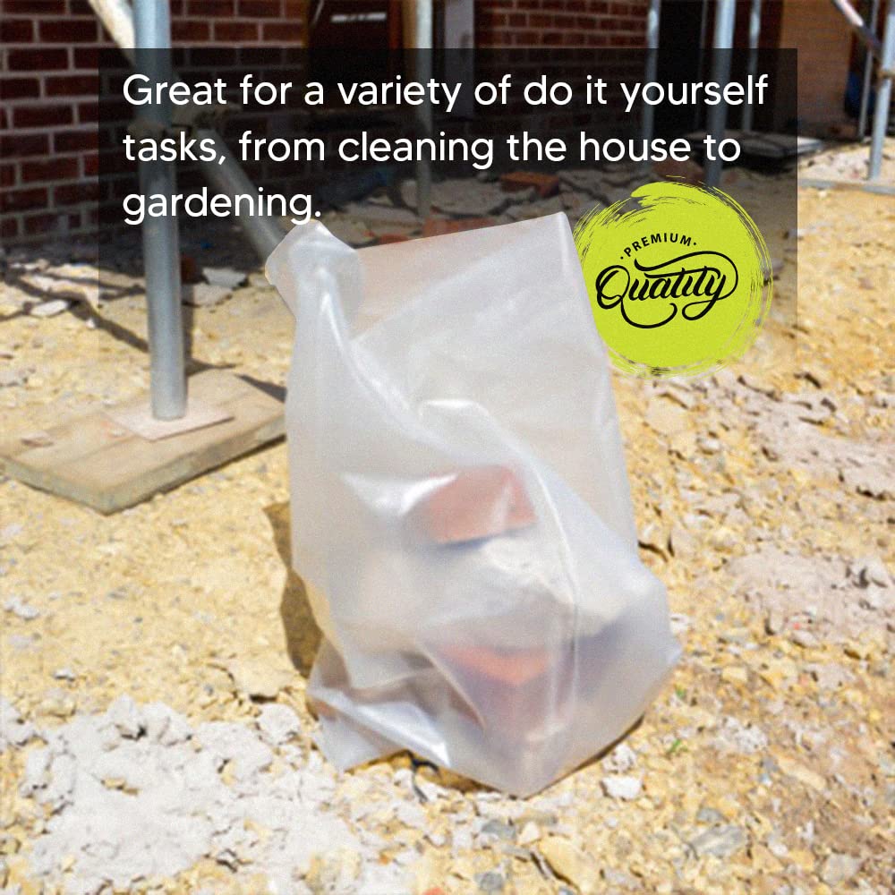 Venuscello® Heavy Duty Rubble Sacks | 5 Plastic Clear Refuse Builder Bags 30" x 48" 300 Gauge Rubbish Bags for Gardening Construction Garbage Waste