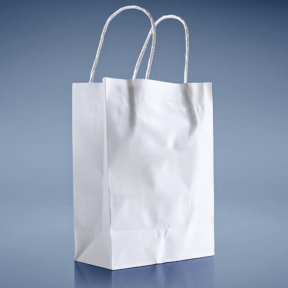 Venuscello Twisted Handle Paper Bags 19.30cm x 21.84cm x 8.12cm White Kraft Carrier Party Bag for Shopping Cloths & Jewellery - 7.6 x 8.6 + 3.2 Inch (XS)