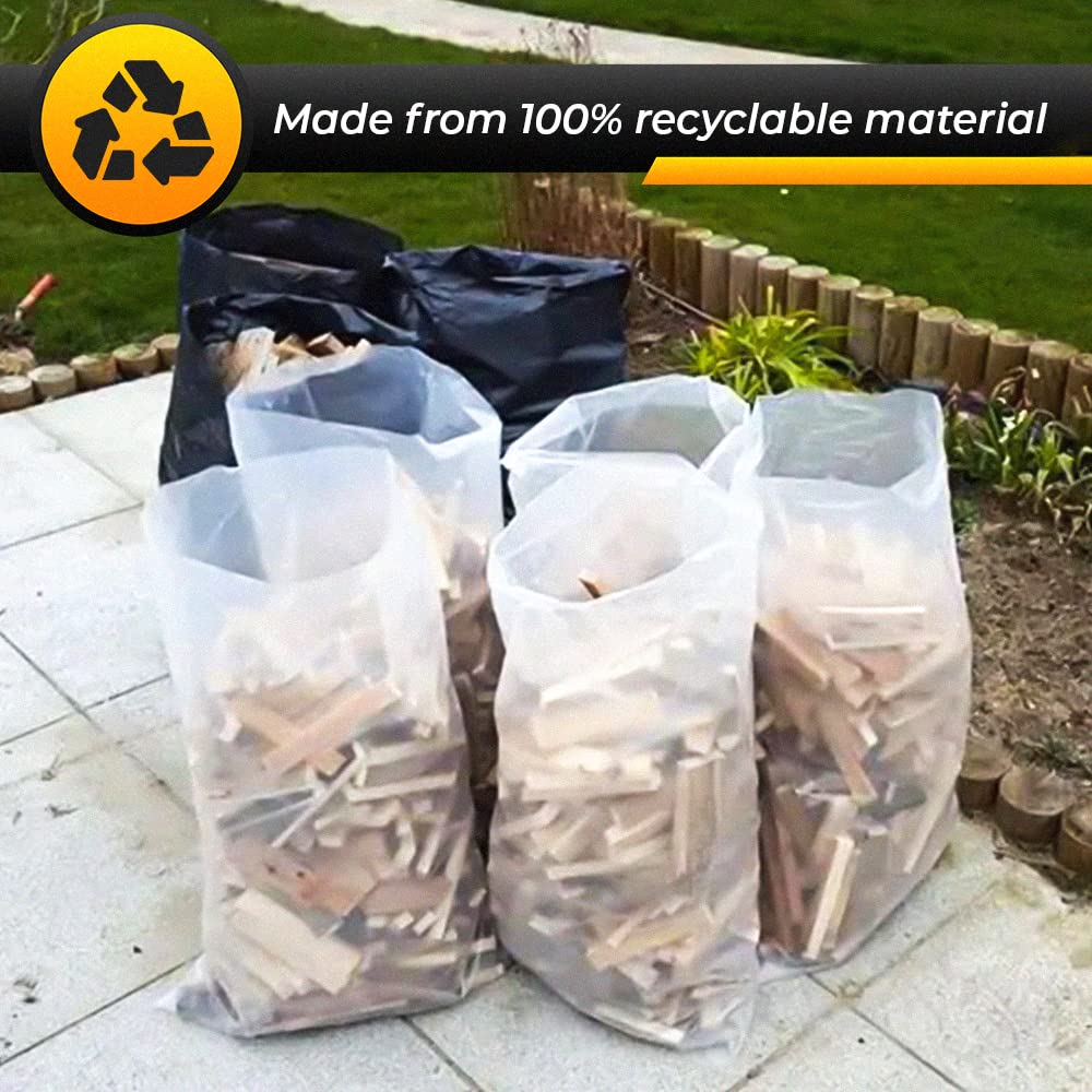Venuscello® Heavy Duty Rubble Sacks | 5 Plastic Clear Refuse Builder Bags 30" x 48" 300 Gauge Rubbish Bags for Gardening Construction Garbage Waste