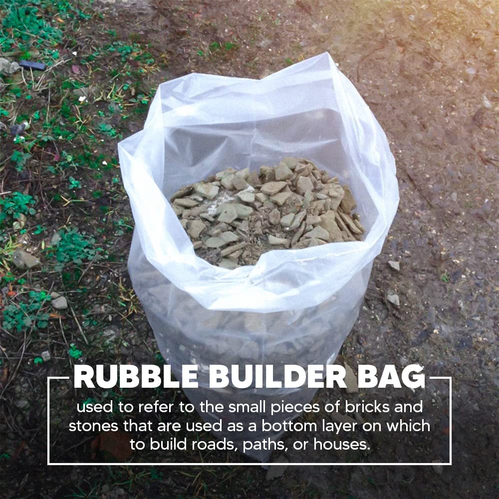 Venuscello® Heavy Duty Rubble Sacks | 5 Plastic Clear Refuse Builder Bags 30" x 48" 300 Gauge Rubbish Bags for Gardening Construction Garbage Waste