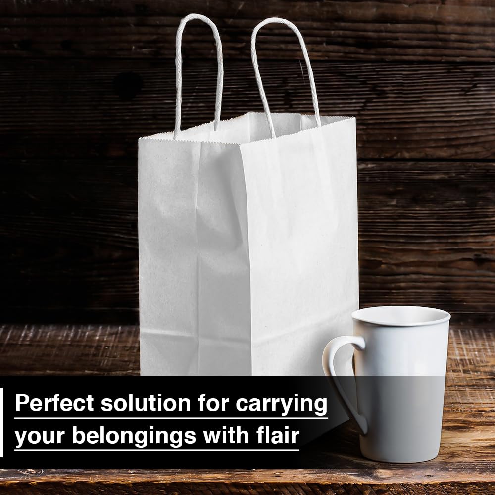 Venuscello Twisted Handle Paper Bags 19.30cm x 21.84cm x 8.12cm White Kraft Carrier Party Bag for Shopping Cloths & Jewellery - 7.6 x 8.6 + 3.2 Inch (XS)