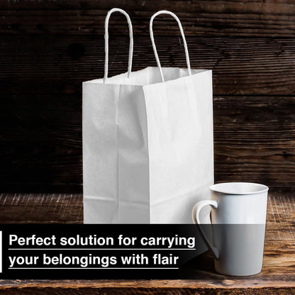 Venuscello Twisted Handle Paper Bags 19.30cm x 21.84cm x 8.12cm White Kraft Carrier Party Bag for Shopping Cloths & Jewellery - 7.6 x 8.6 + 3.2 Inch (XS)