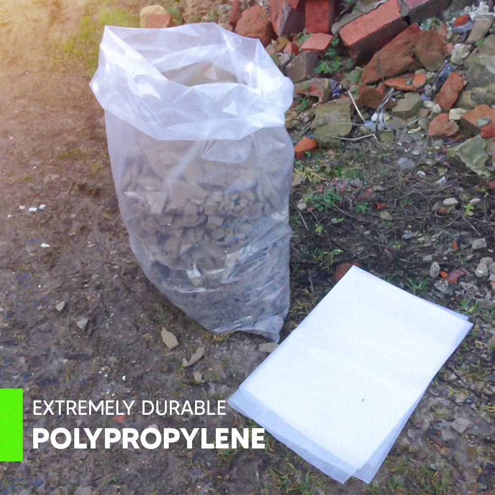 Venuscello® Heavy Duty Rubble Sacks | 100 Plastic Clear Refuse Builder Bags 24" x 36" 300 Gauge Rubbish Bags for Gardening Construction Garbage Waste