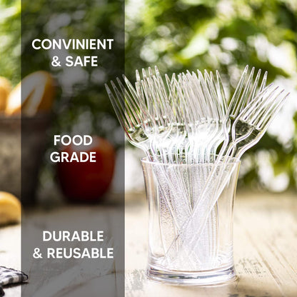 Venuscello Tithe Clear Heavy Duty Plastic Cutlery Set Washable Reusable Ideal for Party | Kid's Parties | Buffets | Picnics | BBQ's | Weddings | Camping