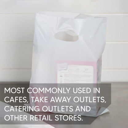 Venuscello® 100 x White Patch Handle Carrier Bags Plastic Die Cut Handle Carrier Bag for Apparel Jewellery Gifts