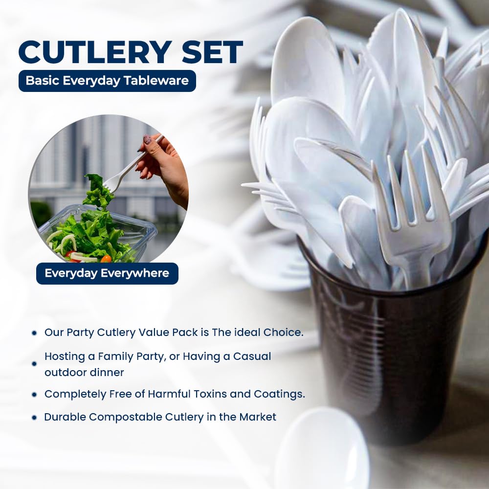 Venuscello Tithe White Heavy Duty Plastic Cutlery Set Washable Reusable Ideal for Party | Kid's Parties | Buffets | Picnics | BBQ's | Weddings | Camping