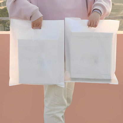 Venuscello® 100 x White Patch Handle Carrier Bags Plastic Die Cut Handle Carrier Bag for Apparel Jewellery Gifts