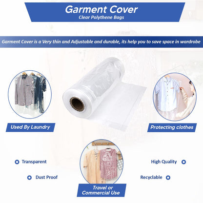 Venuscello® Garment Cloths Cover Bags on Roll 32" Clear Polythene for Carrying pressed Shirt, blazers, suits and dresses -100 Gauge
