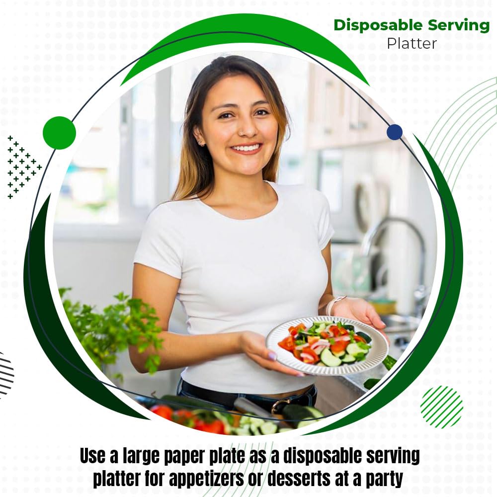 Venuscello® Biodegradable Disposable Paper White Plates – Party and Wedding Plates for Hot and Cold Foods Microwave