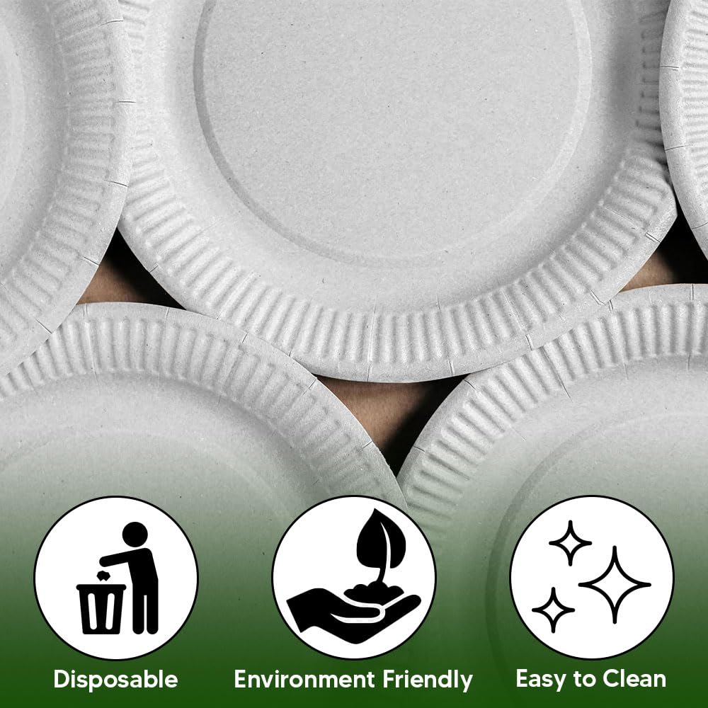 Venuscello® Biodegradable Disposable Paper White Plates – Party and Wedding Plates for Hot and Cold Foods Microwave