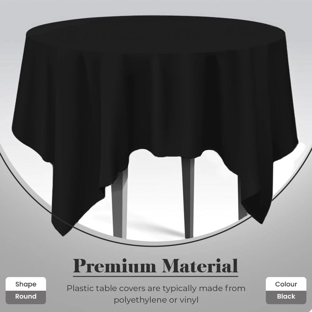 Plastic Table Cloth Reusable Waterproof Wipeable Black Table Cover 84" (213cm)