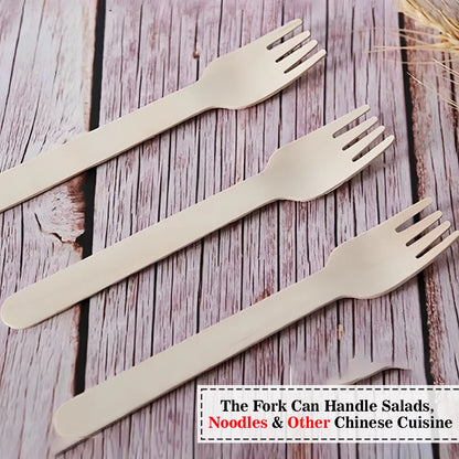 1000 x Biodegradable Wooden Forks Compostable Lightweight Wooden Cutlery Set