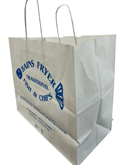 250 x Paper Bags with Rope Handle Fish & Chips Printed Bags 35cm x 30cm x 17cm