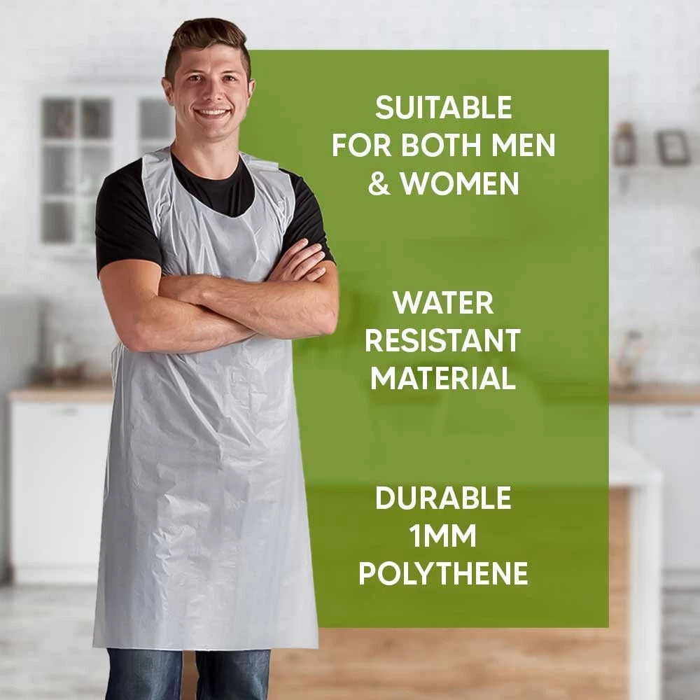 Disposable Plastic Apron White PPE Waterproof Apron 500pcs 45" x 27"