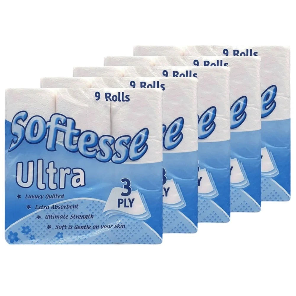 45 x Softesse Tissue Paper Roll Ultra Luxury Quilted Extra Absorbent 3 ...