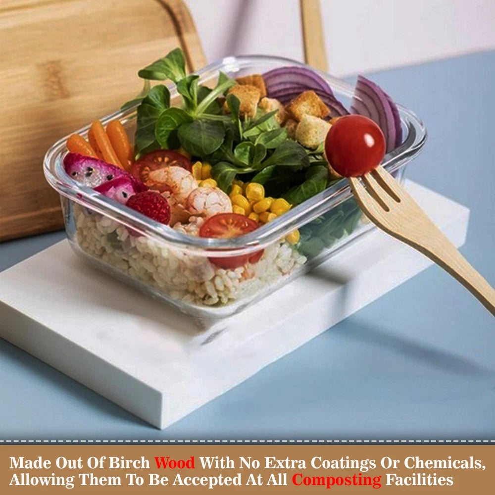 1000 x Biodegradable Wooden Forks Compostable Lightweight Wooden Cutlery Set