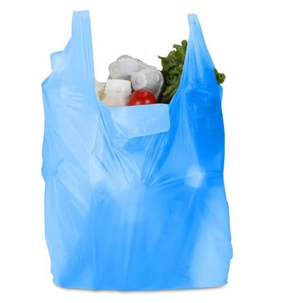 Vest Carrier Bags Reusable Blue Plastic Carry Bags 16" x 24" x 30" 18mu