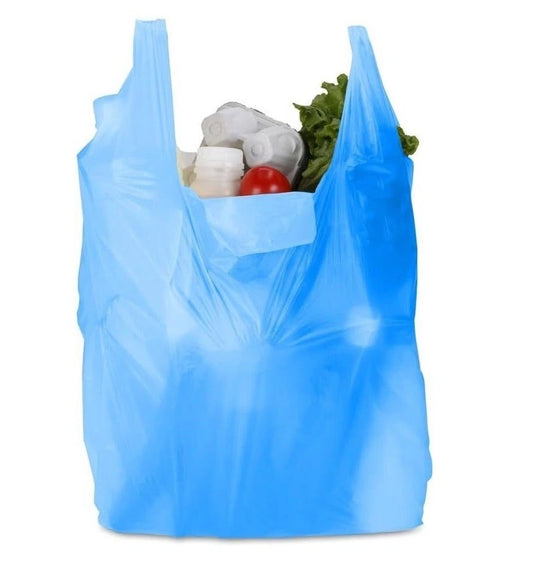 Vest Carrier Bags Reusable Blue Plastic Carry Bags 16" x 24" x 30" 18mu