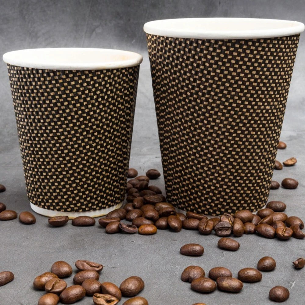 Gold Ripple Wall Disposable Brown Coffee Paper Cups 4oz & 8oz