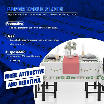 Christmas Paper Table Cloth White Tree Star Printed Disposable Square 90cm Table