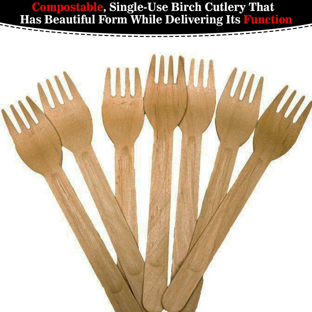 1000 x Biodegradable Wooden Forks Compostable Lightweight Wooden Cutlery Set