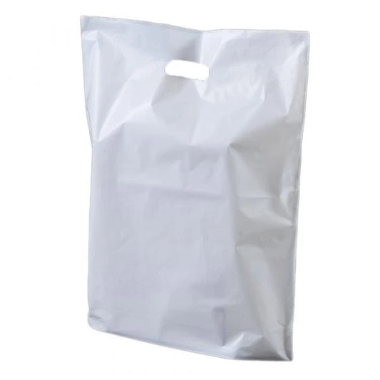 Patch Handle Carrier Bags White Plastic Carry Bag for Clothes 10" x 12" x 4"