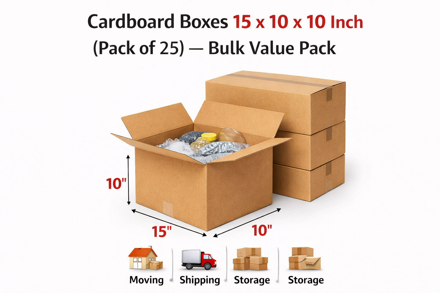 Cardboard Boxes 15 x 10 x 10 Inch – Bulk Value Pack, Strong Packing