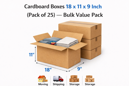 Cardboard Boxes 18 x 11 x 9 Inch  – Bulk Value Pack, Strong Packing