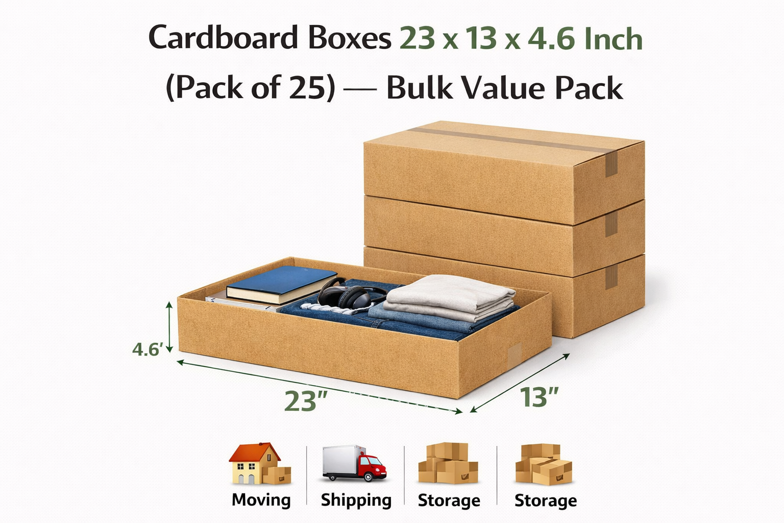 Cardboard Boxes 23 x 13 x 4.6 Inch – Bulk Value Pack, Strong Packing