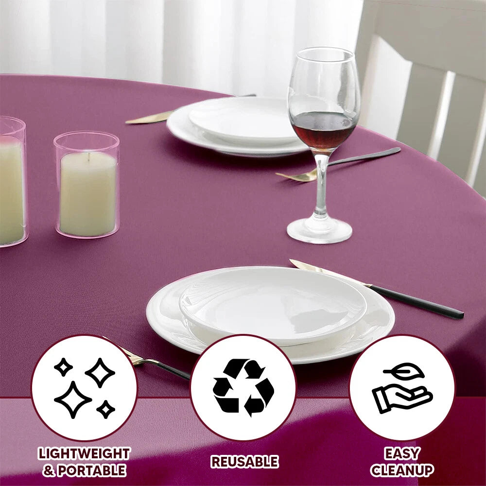 Plastic Table Cloth Reusable Waterproof Wipeable Burgundy Table Cover 84"